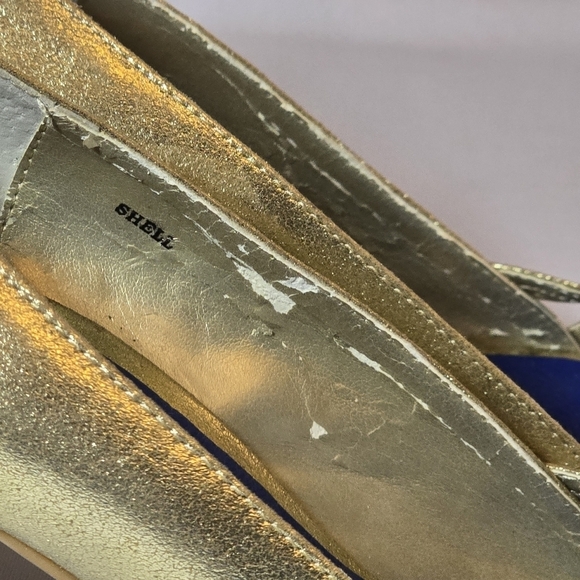 Jeffrey Campbell Gold Metallic Vintage Inspired Wooden Stack Heel Open Toe, 7.5 - Picture 4 of 10